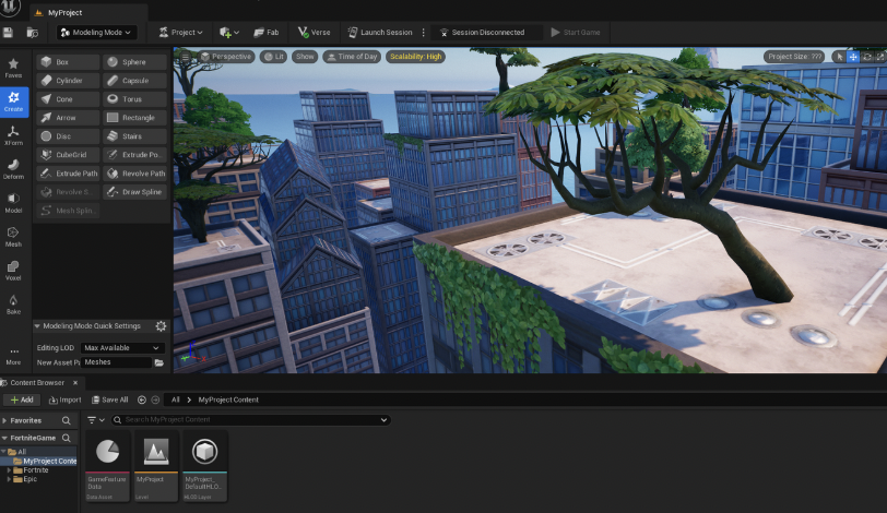 City garden environment in Unreal Engine Fortnite